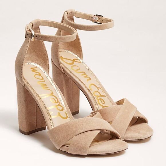 Sam Edelman Yancy Oatmeal Suede Block Heel Sandals - Picture 7 of 7